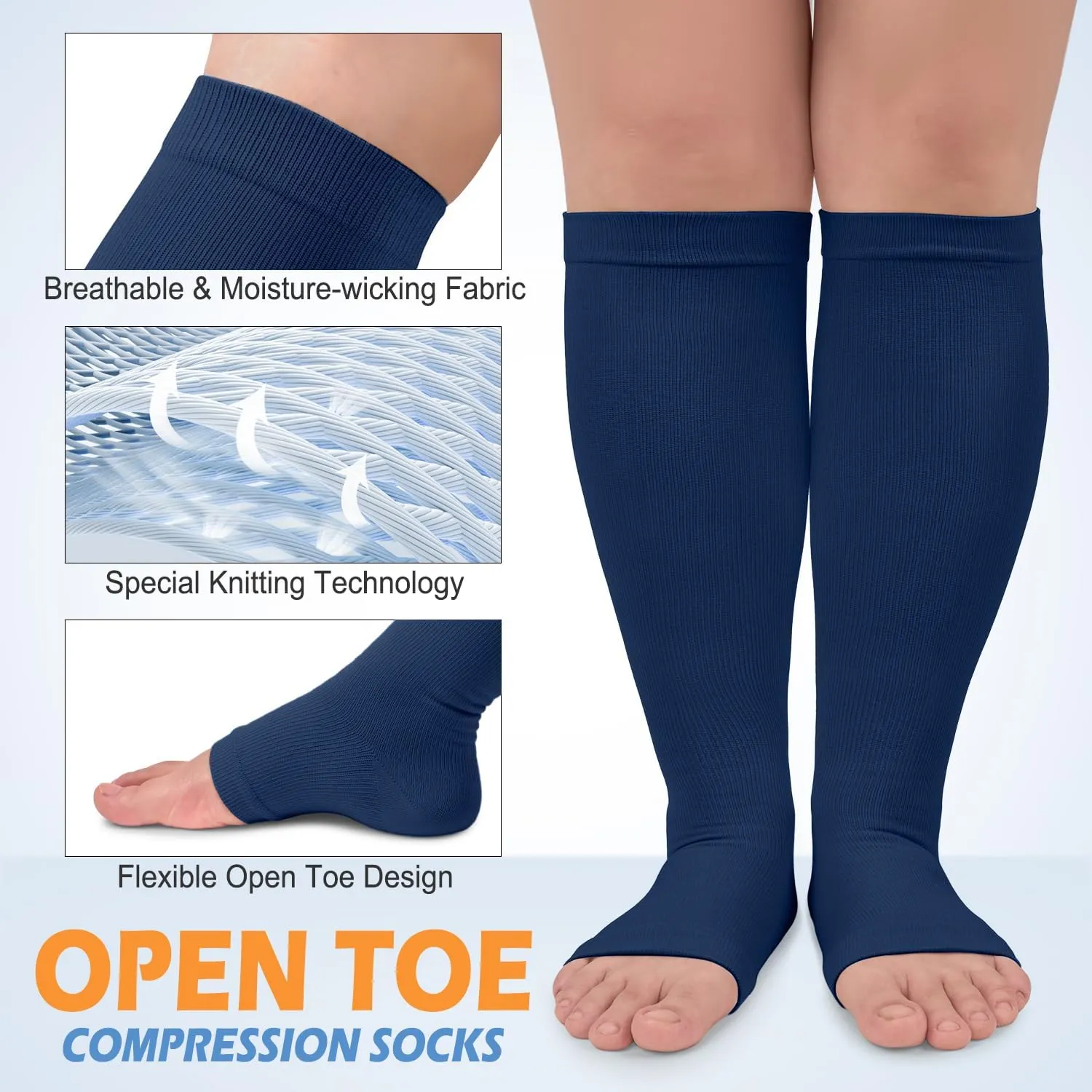 3 Pack Copper Compression Socks for Women & Men, 20-30mmHg Open Toe Knee High Stockings for Circulation Support
