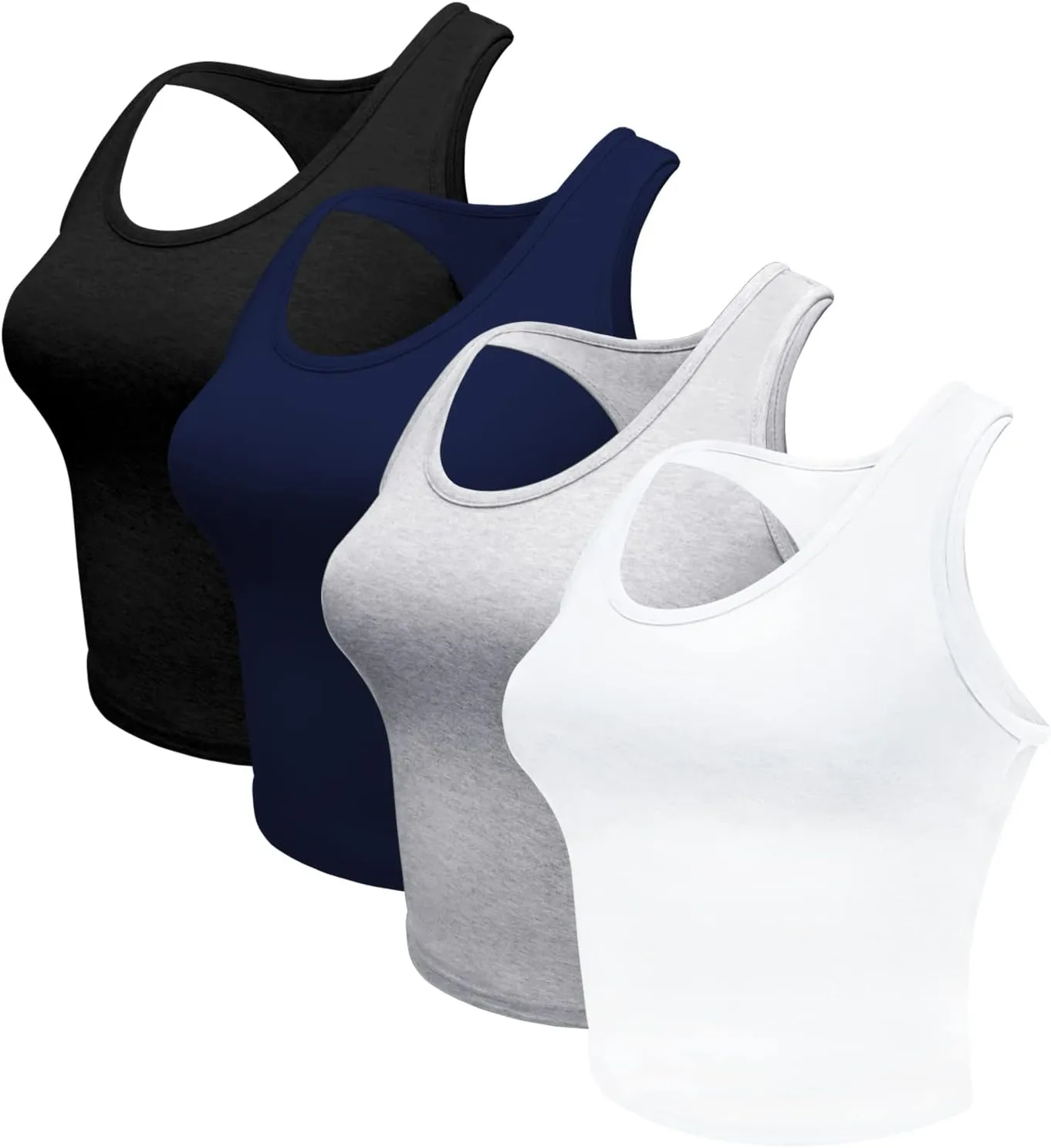 4 Pieces Women's Crop Tops Cotton Basic Tank Tops Racerback Sleeveless Sports Workout Crop Tank Tops