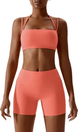 ABOCIW Workout Sets for Women 2 Piece Twist Front Halter Sports Bras High Waist Biker Shorts Exercise Gym Yoga Outfit