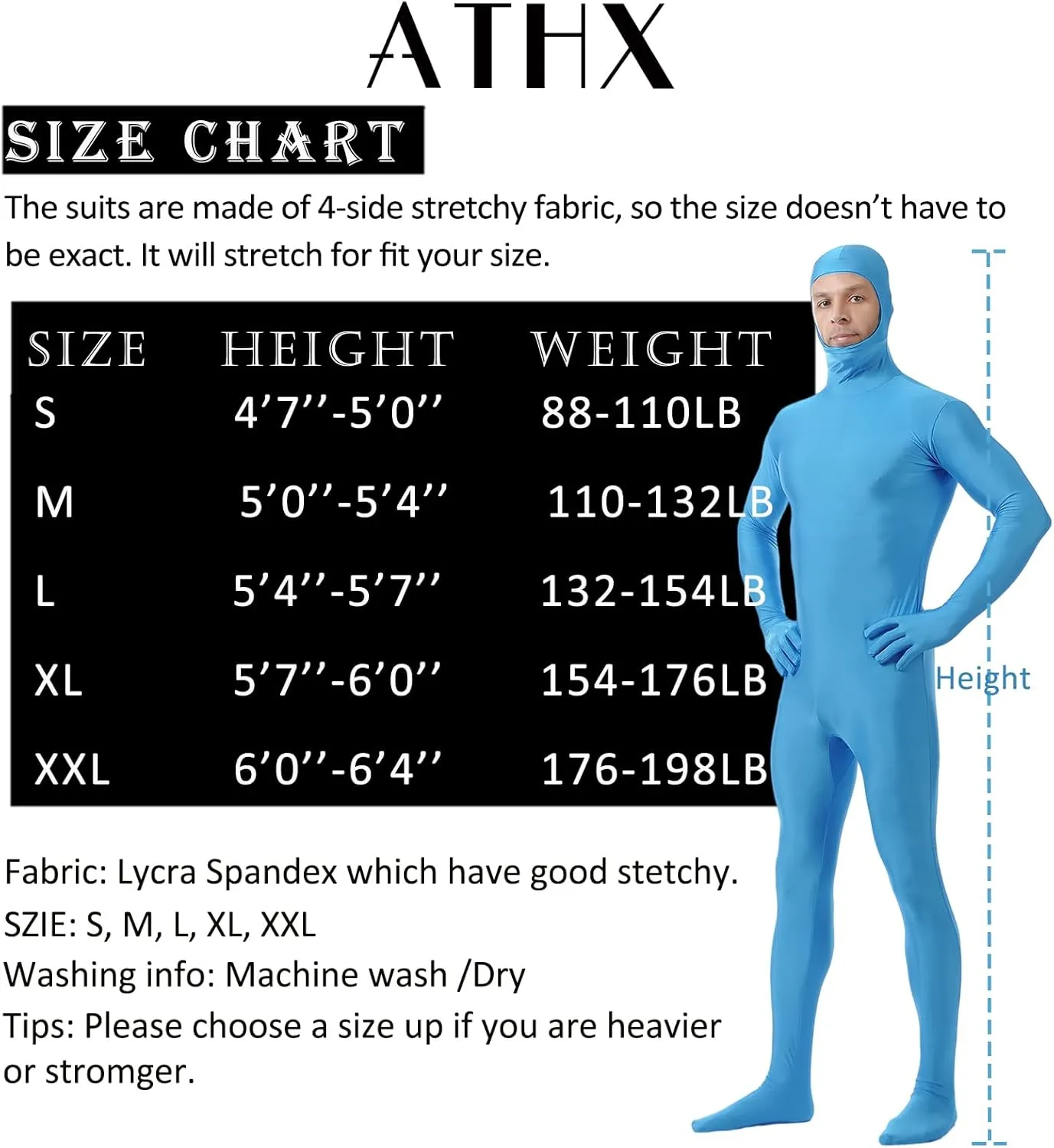 ATHX Men's and Women's Spandex Open Face Bodysuit Costume Adult Stretchy Halloween Cosplay Body Suit Zentai Suit Outfits