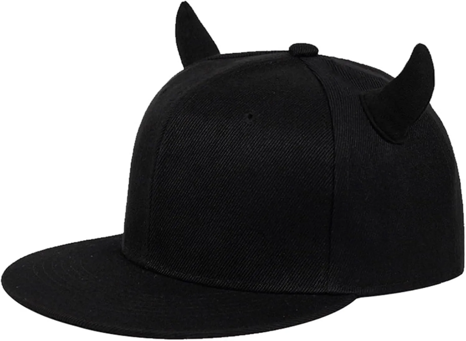 Baseball Cap Unisex Cartoon Flat Brim Hip-Hop Hat 3D Horns Hat Adjustable Black Rock Band Hats