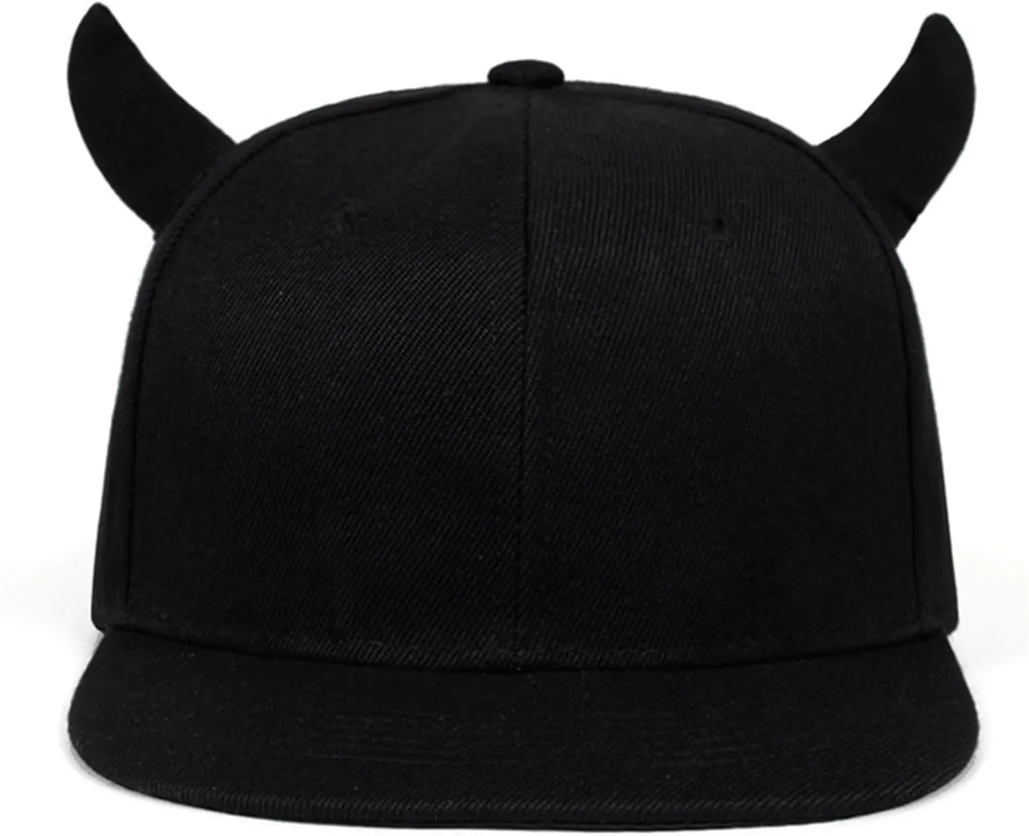Baseball Cap Unisex Cartoon Flat Brim Hip-Hop Hat 3D Horns Hat Adjustable Black Rock Band Hats
