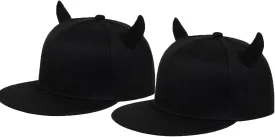 Baseball Cap Unisex Cartoon Flat Brim Hip-Hop Hat 3D Horns Hat Adjustable Black Rock Band Hats