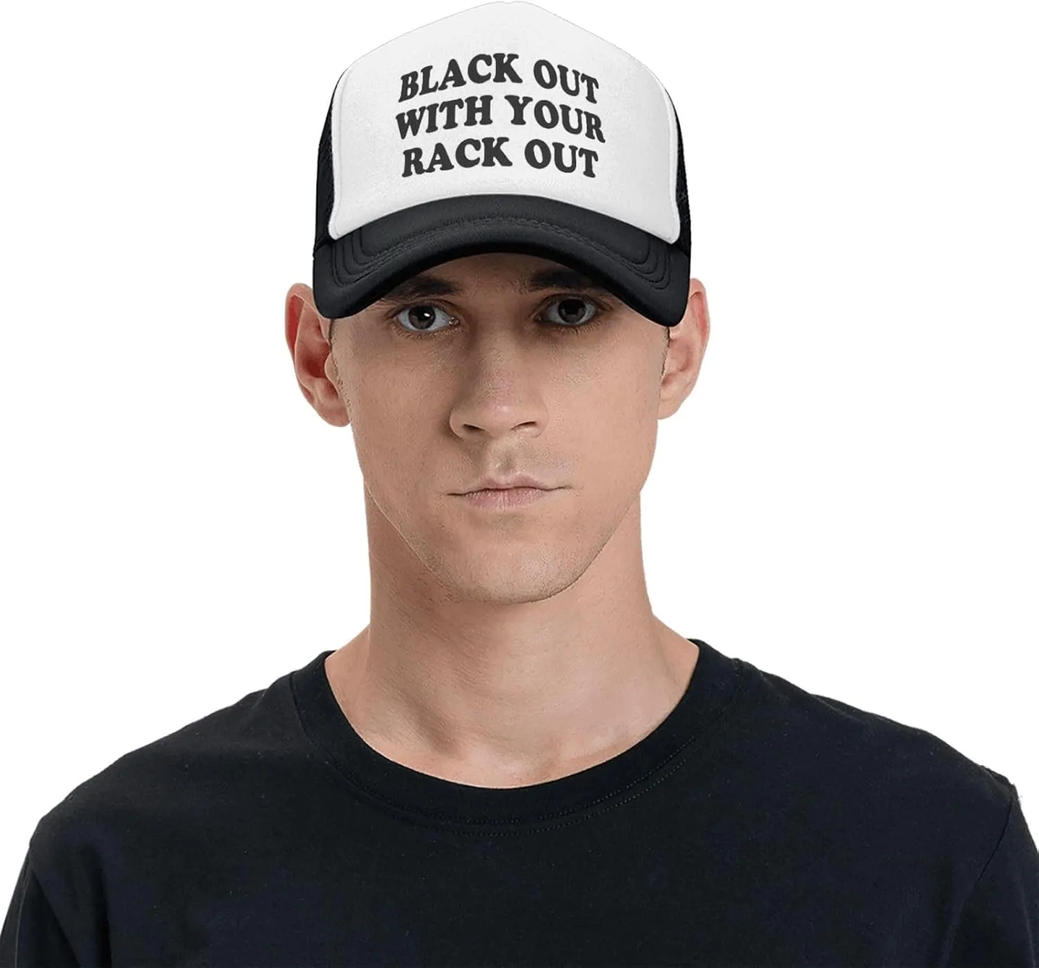 Black Out with Your Rack Out Funny Hat Unisex Adult Trucker Caps Fishing Adjustable Cap Classic Sport Hats Black