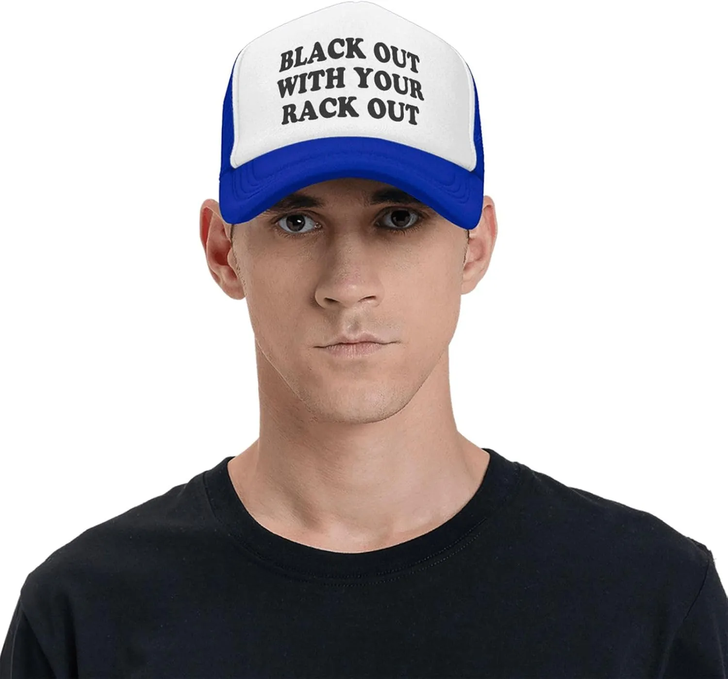 Black Out with Your Rack Out Funny Hat Unisex Adult Trucker Caps Fishing Adjustable Cap Classic Sport Hats Black