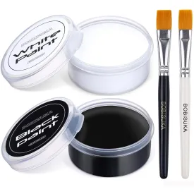 BOBISUKA Blank in the Dark Black   White Oil Face Body Paint Set, Large Capacity Professional Paint Palette Kit with Brushes for Art Theater Halloween Party Cosplay Clown Sfx Makeup for Adults