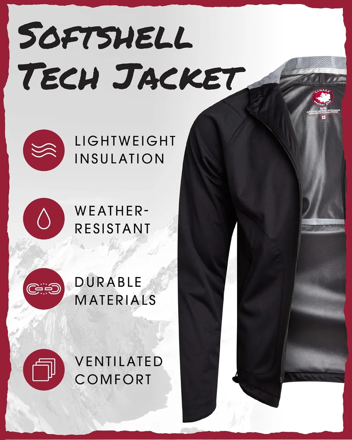 CANADA WEATHER GEAR Mens Softshell Jacket - Lightweight Water Resistant Windbreaker Jacket for Men with Reflective Neck Tape