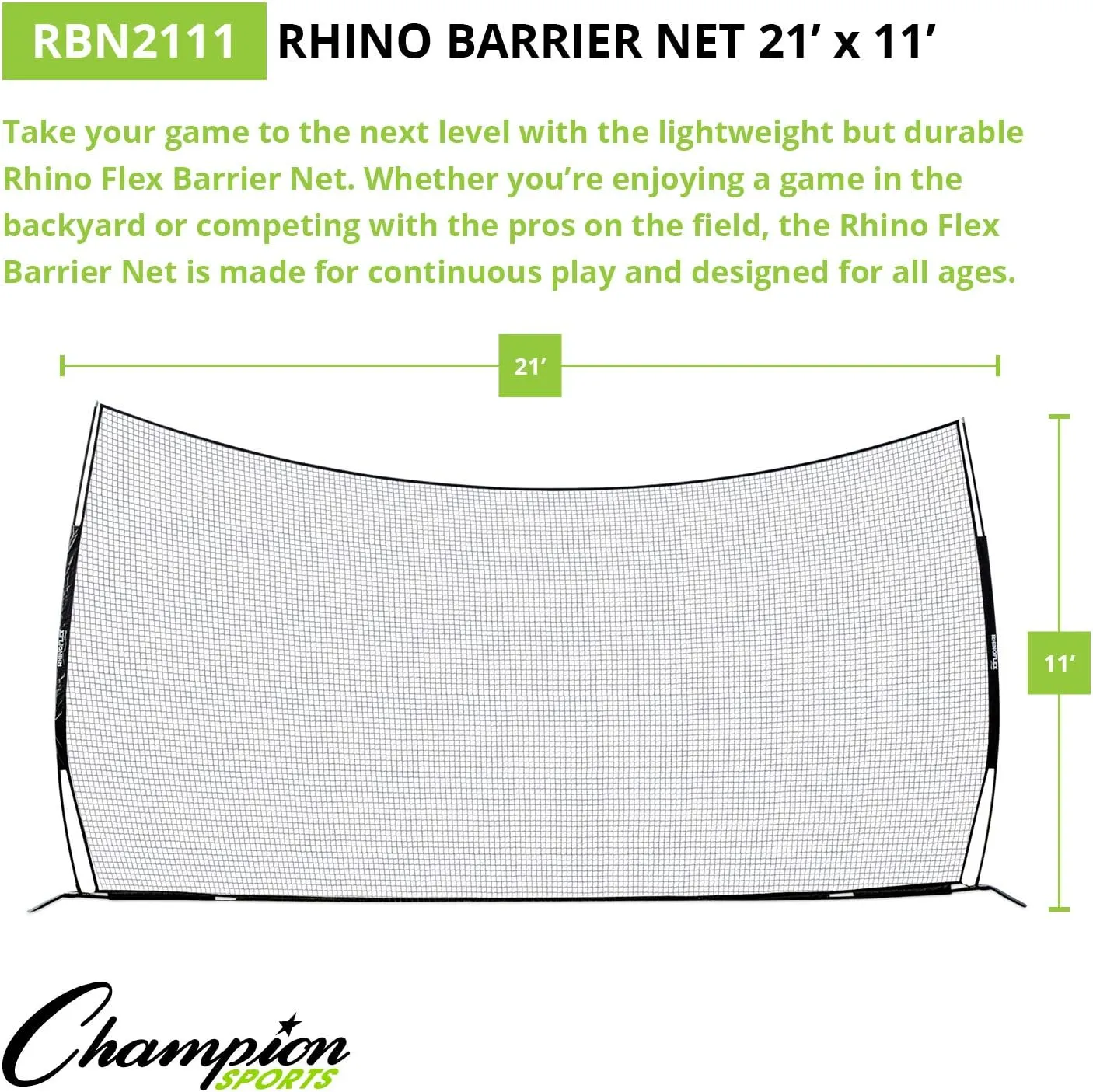 Champion Sports Baseball and Lacrosse Backstop Net: Rhino Flex Goal Backstop Barrier Net - Portable Ball Stop and Barrier Netting with Carry Bag - Multiple Styles