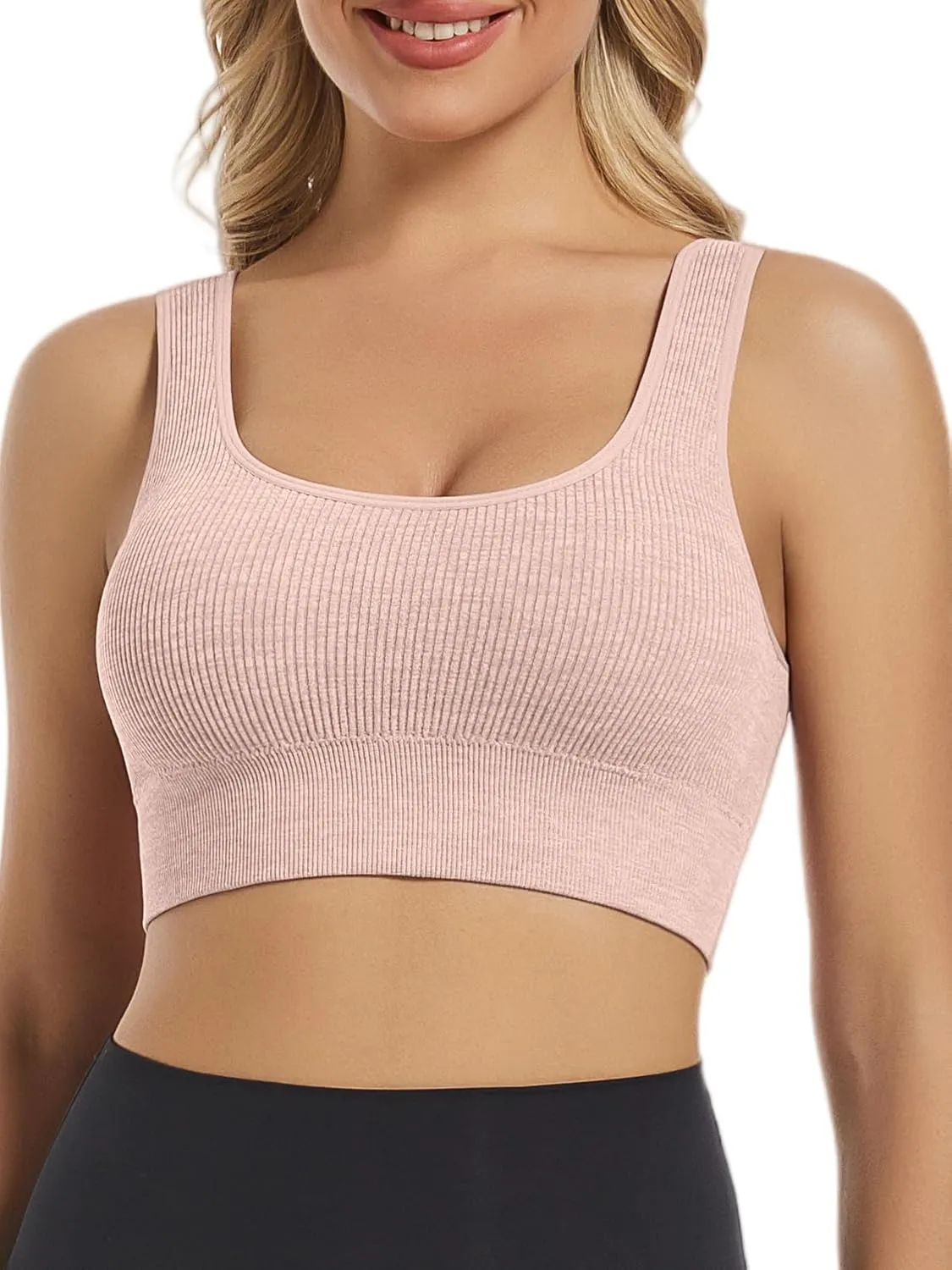 Chilylori Seamless Sports Bras for Women Pack of 3 Ribbed Sports Bra Workout Tops Cropped Tank Top Comfort Padded Yoga