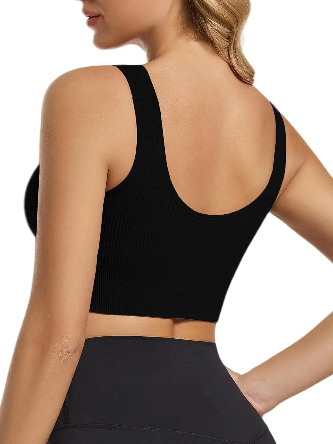 Chilylori Seamless Sports Bras for Women Pack of 3 Ribbed Sports Bra Workout Tops Cropped Tank Top Comfort Padded Yoga