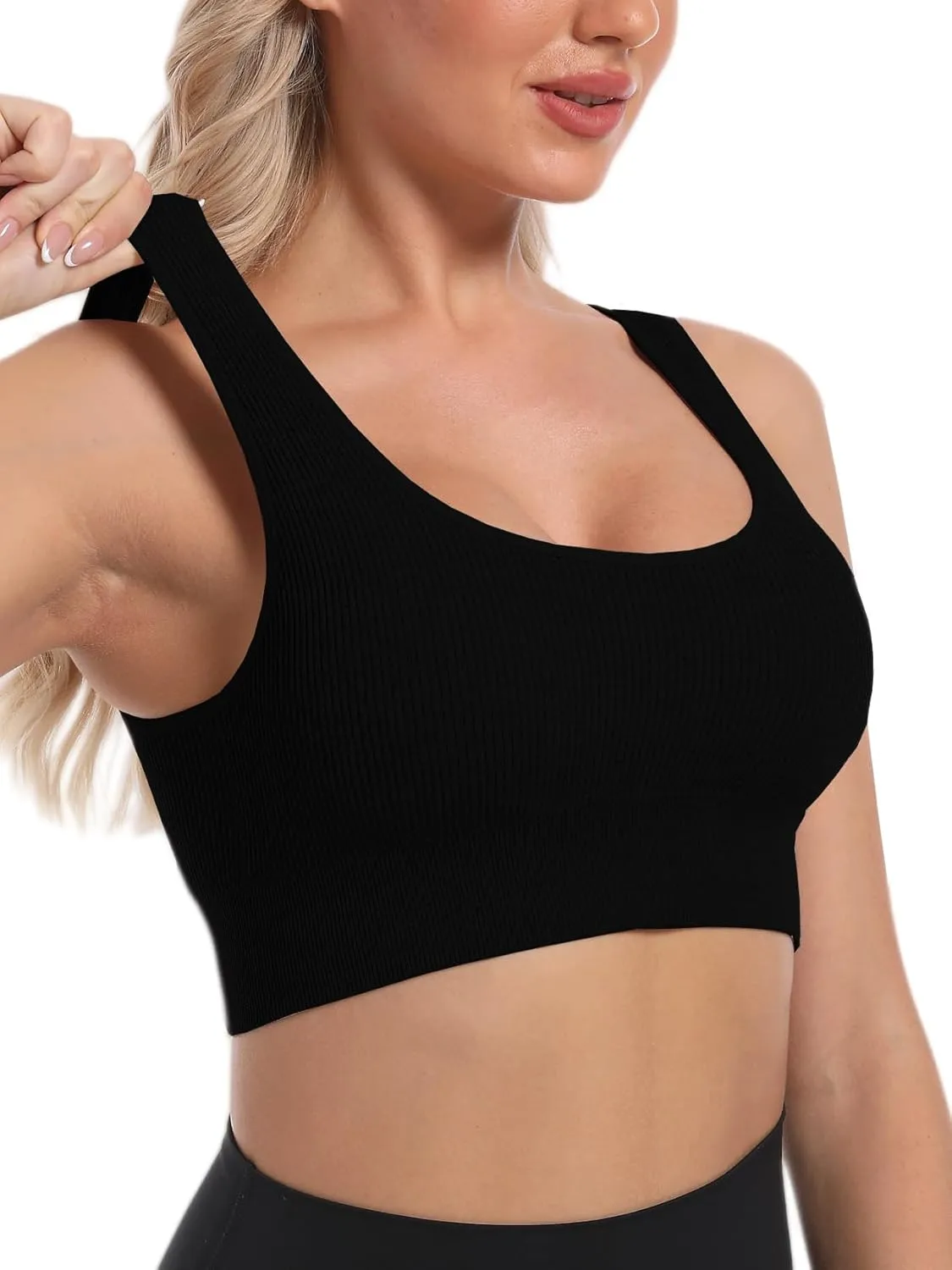 Chilylori Seamless Sports Bras for Women Pack of 3 Ribbed Sports Bra Workout Tops Cropped Tank Top Comfort Padded Yoga