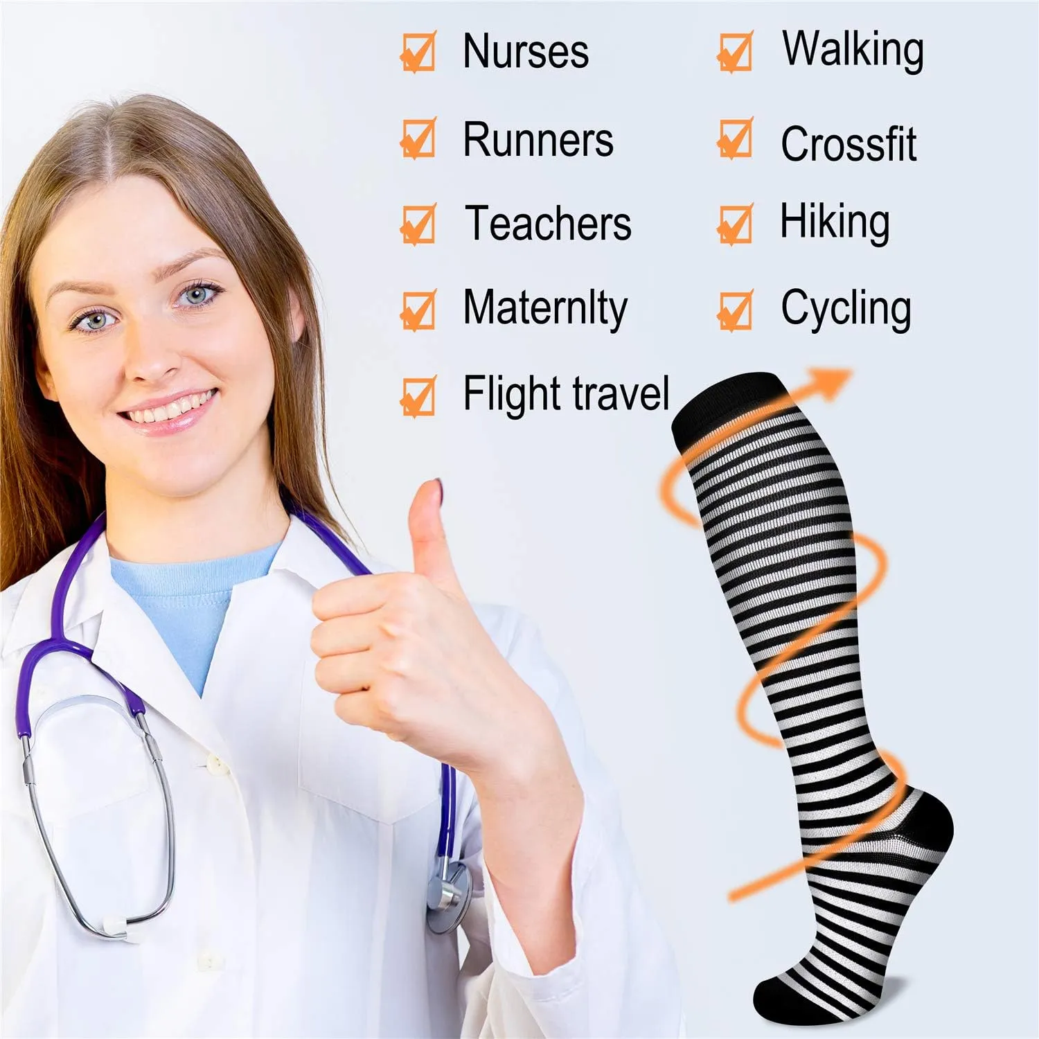Compression Socks for Women & Men 15-20 mmHg, Best for Medical, Nursing, Running, Athletic, Varicose Veins, Travel