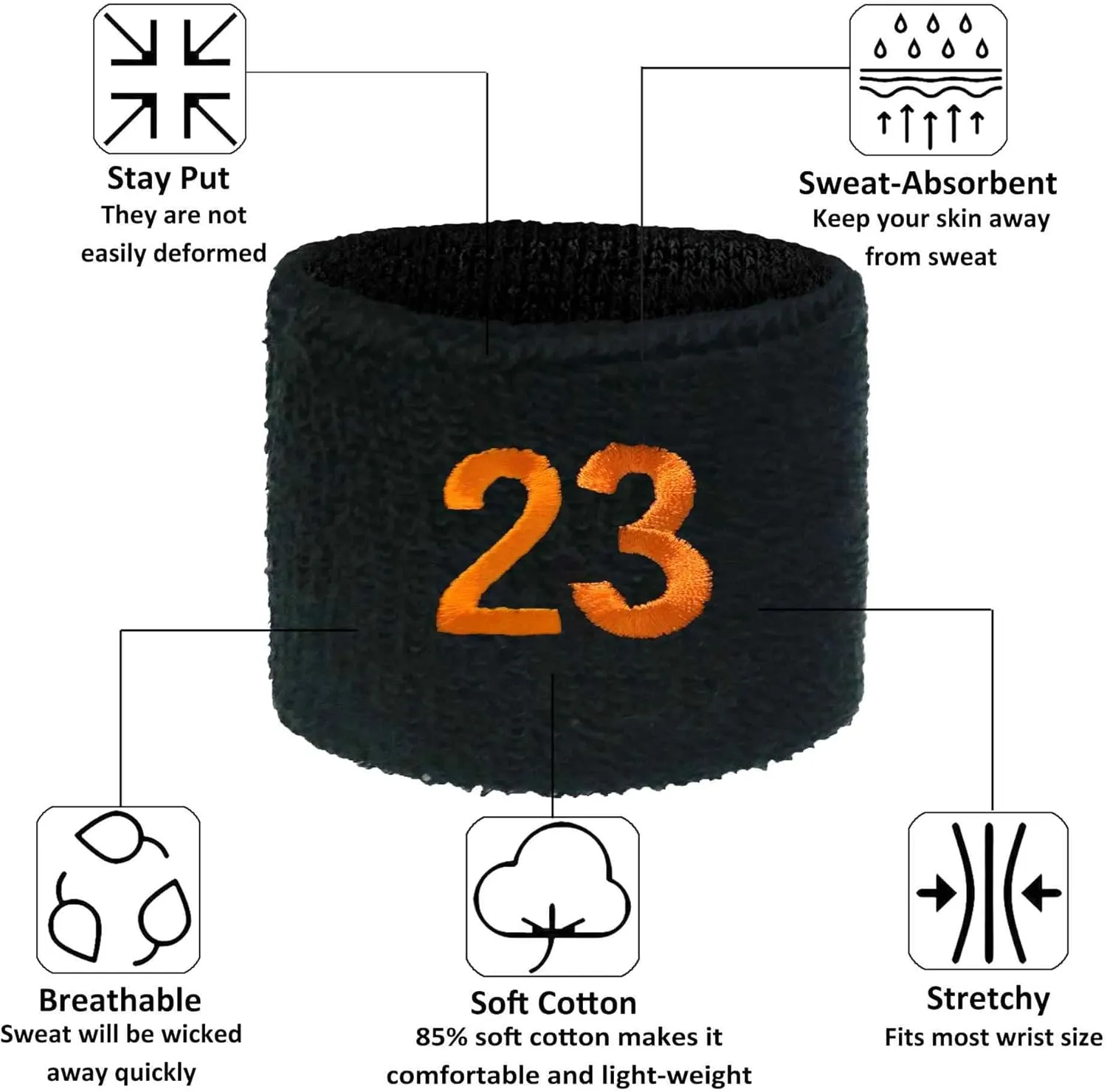 Couver Unisex Black Like Giants Sports/Athletic with Number Embroidery Sweat Wristband, One Size, 1 Piece