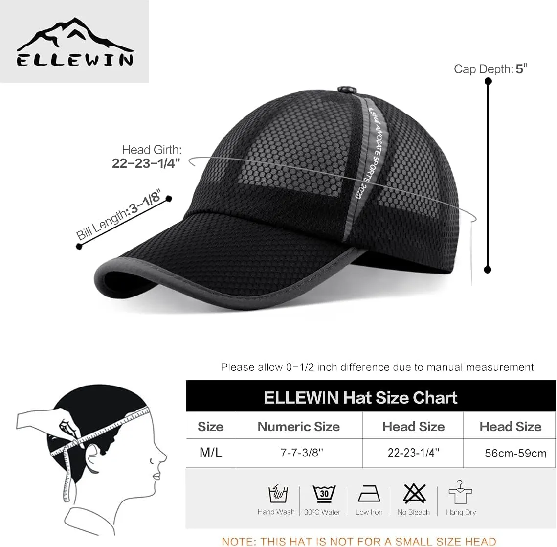ELLEWIN Unisex Breathable Full Mesh Baseball Cap Quick Dry Running hat Lightweight Cooling Water Sports Hat