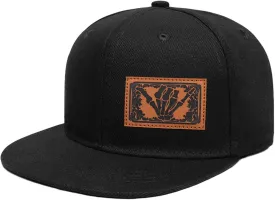 Flat Brim Hats for Men - Gothic Style Skull Hat Leather Pattern - Hip-Hop Snapback Hat Skeleton Hats for Men