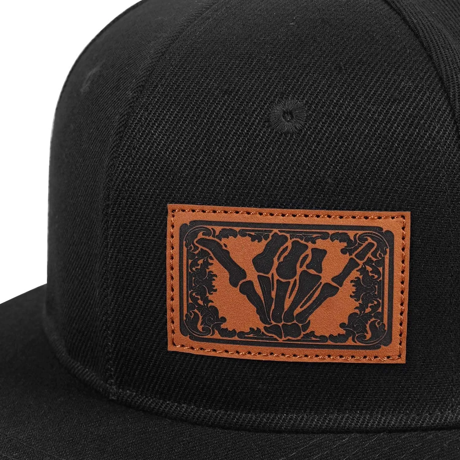 Flat Brim Hats for Men - Gothic Style Skull Hat Leather Pattern - Hip-Hop Snapback Hat Skeleton Hats for Men