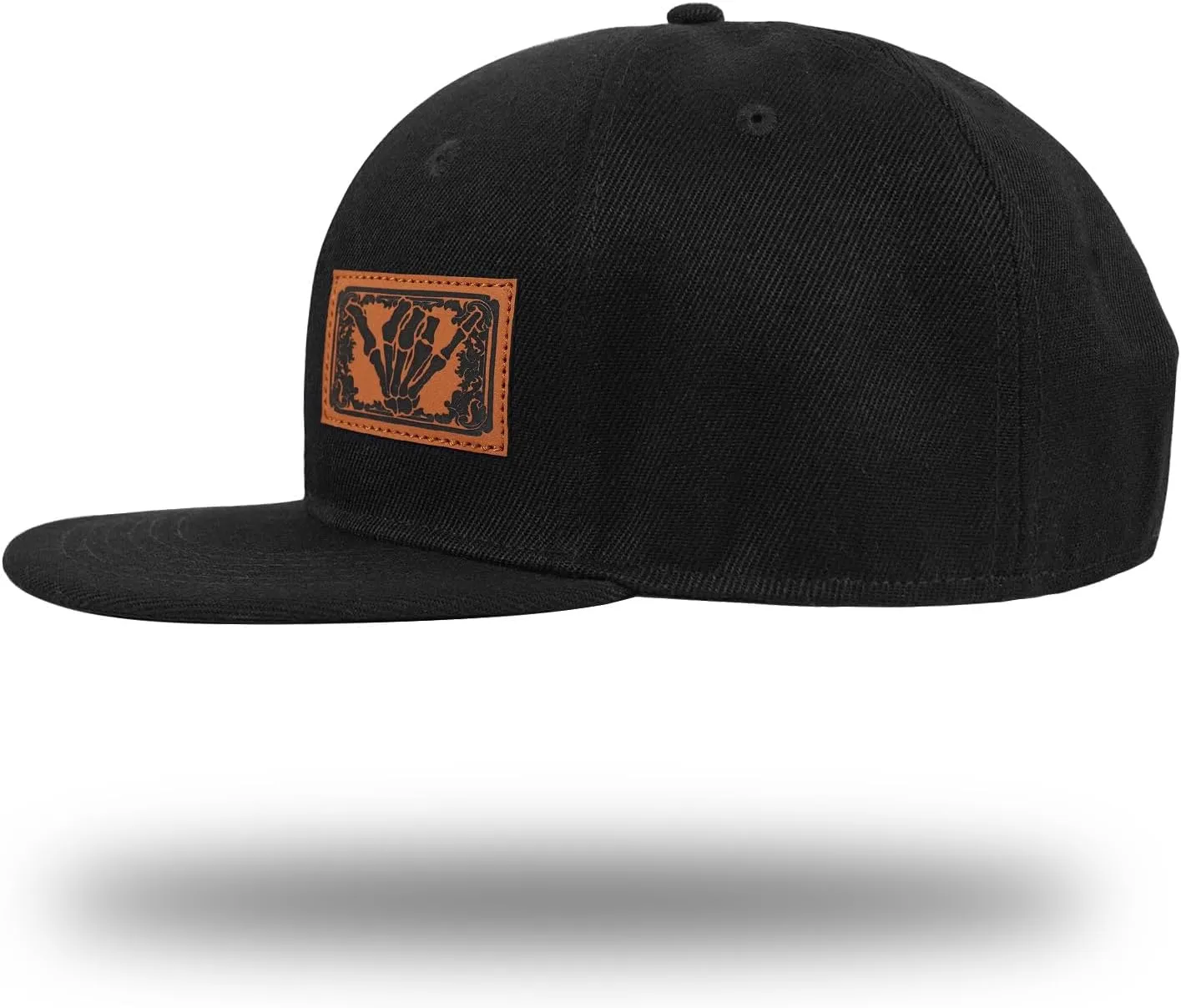 Flat Brim Hats for Men - Gothic Style Skull Hat Leather Pattern - Hip-Hop Snapback Hat Skeleton Hats for Men