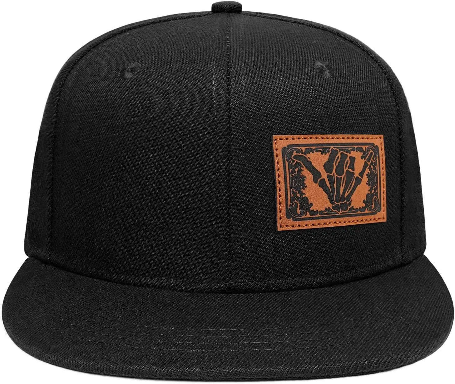 Flat Brim Hats for Men - Gothic Style Skull Hat Leather Pattern - Hip-Hop Snapback Hat Skeleton Hats for Men