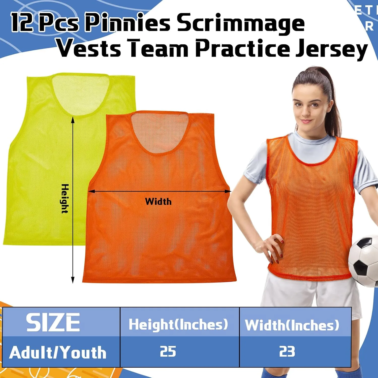 Geyoga 12 Pcs Soccer Pinnies Youth Scrimmage Vests Basketball Practice Jersey Soccer Training Equipment for Sports