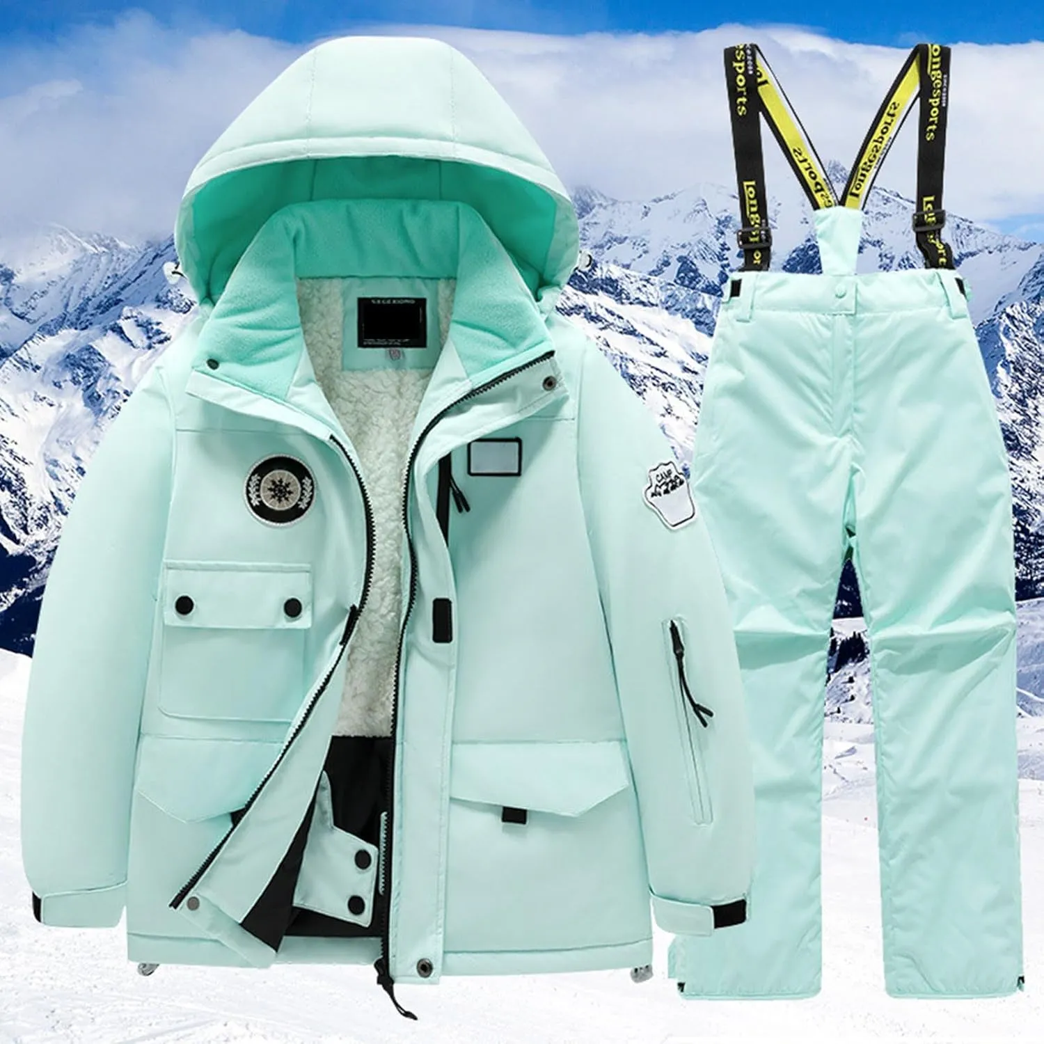 Girls Snowsuit Two Piece Ski Jacket and Pants Set Thicken Winter Windproof Warm Coat Outdoor Snowboarding Ski Suits