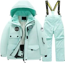 Girls Snowsuit Two Piece Ski Jacket and Pants Set Thicken Winter Windproof Warm Coat Outdoor Snowboarding Ski Suits