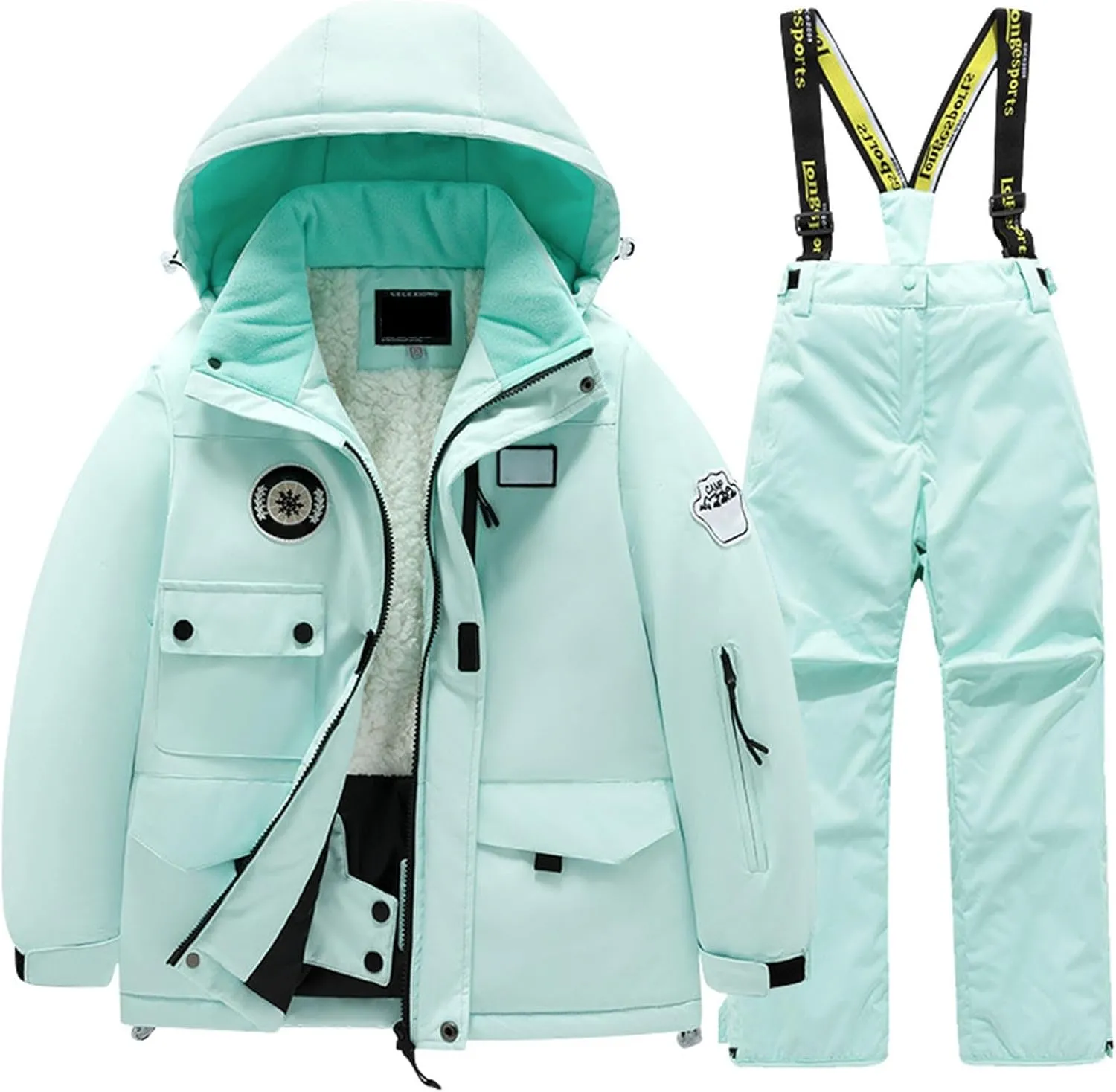 Girls Snowsuit Two Piece Ski Jacket and Pants Set Thicken Winter Windproof Warm Coat Outdoor Snowboarding Ski Suits
