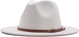 Hat Fedora Panama Womens Wool Hat Classic Wide Belt Buckle Floppy Baseball Caps New City Hat (White, One Size)