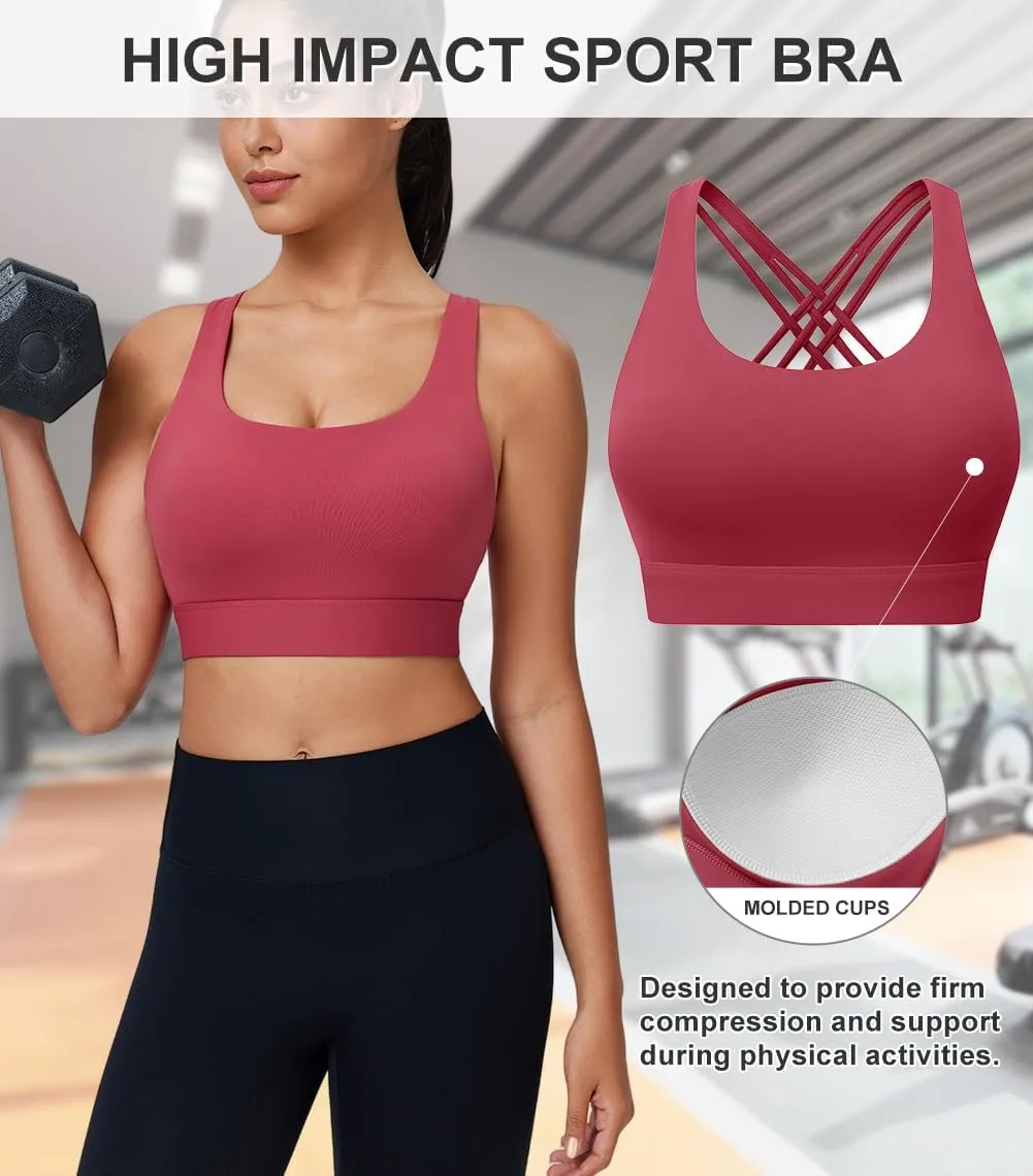 High Impact Sports Bra for Women High Support Molded Cups Strappy Womens Sports Bra for Workout,Training and Running