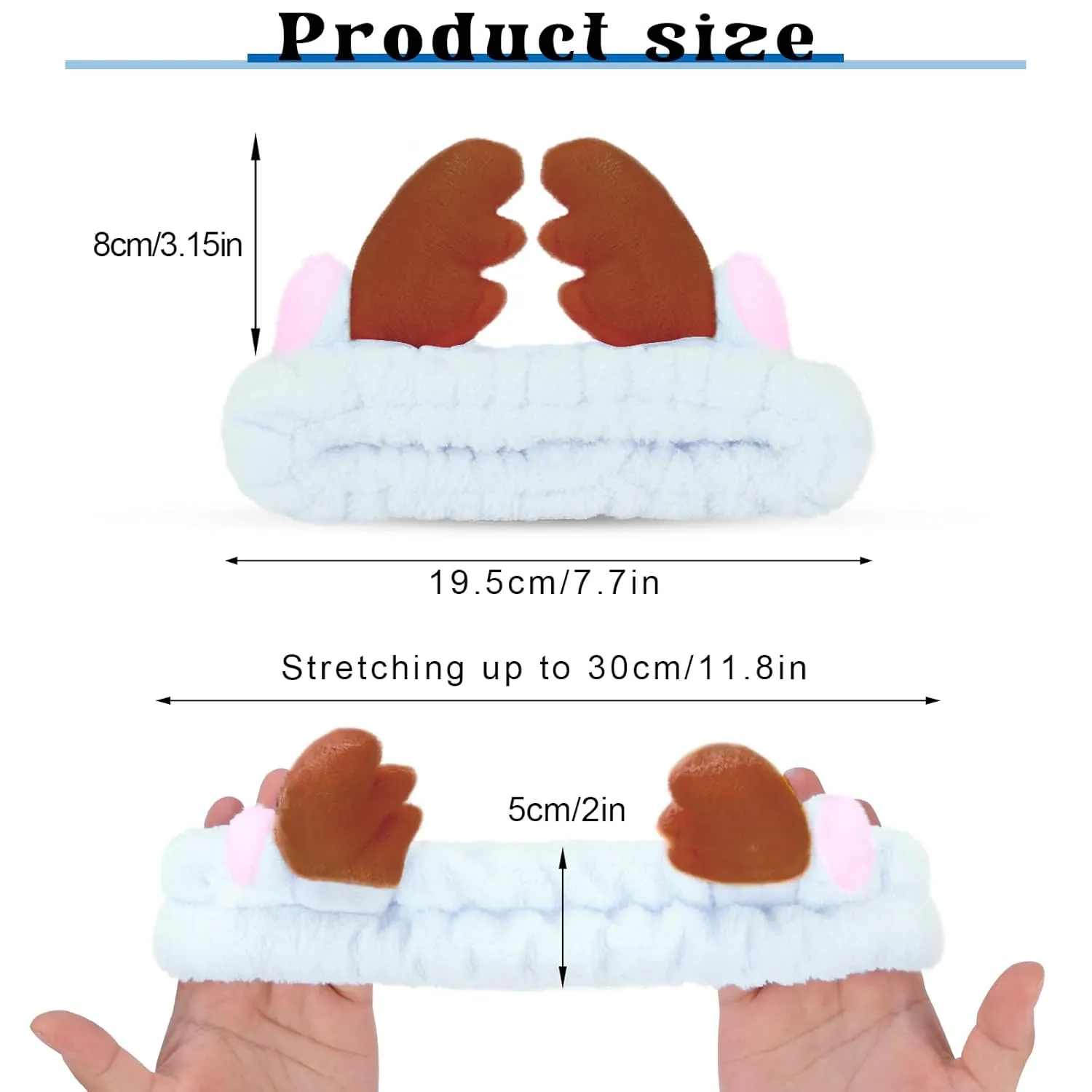 Jowmoy Cute blue antlers Headband Frog Eye Elastic to Wash Face for Women Makeup Shower Spa.