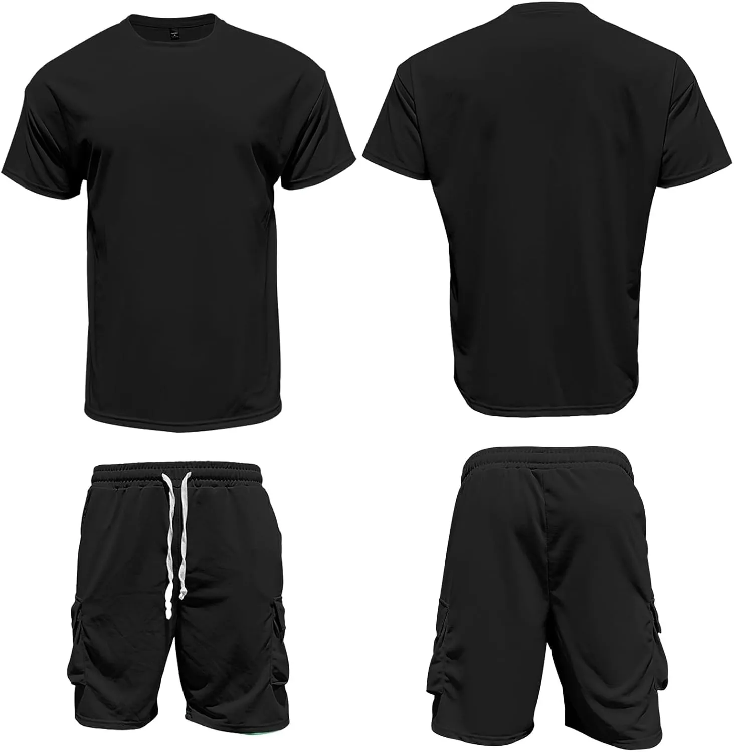 Mens 2 Piece Short Set Casual Loose Fit Solid Sports Sets Loose Fit Short Sleeve T-Shirt Athletic Jogging Tracksuit(Blue-Black,XX-Large)