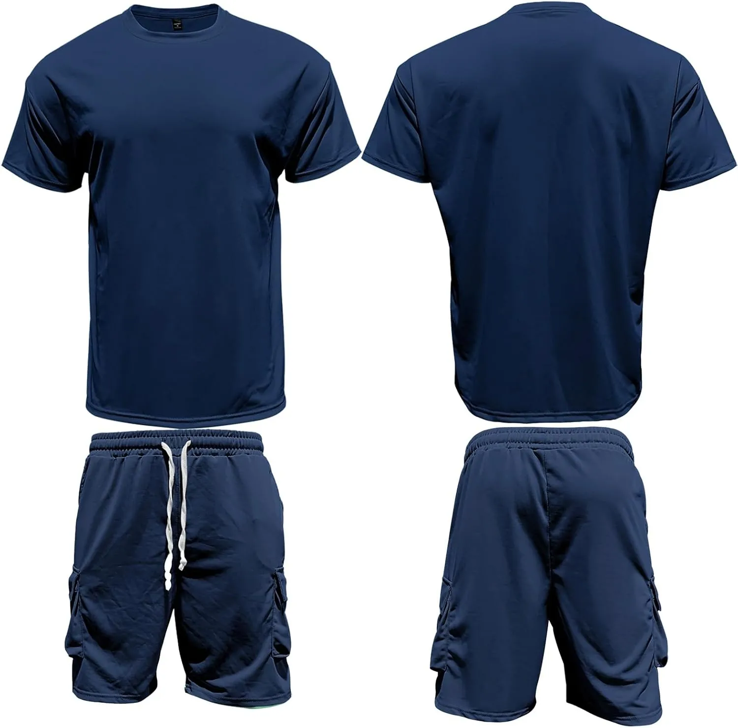 Mens 2 Piece Short Set Casual Loose Fit Solid Sports Sets Loose Fit Short Sleeve T-Shirt Athletic Jogging Tracksuit(Blue-Black,XX-Large)