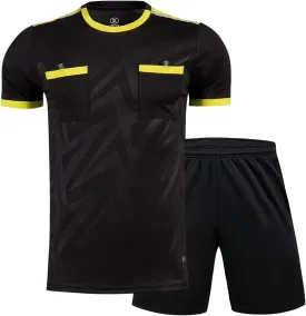 Men's Soccer Referee Uniform Short Sleeve Pro Referee Soccer Jersey - Includes Referee Jersey and Shorts