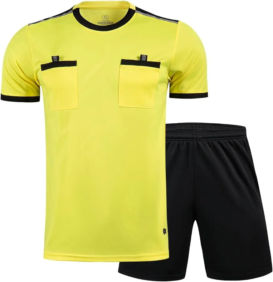 Men's Soccer Referee Uniform Short Sleeve Pro Referee Soccer Jersey - Includes Referee Jersey and Shorts