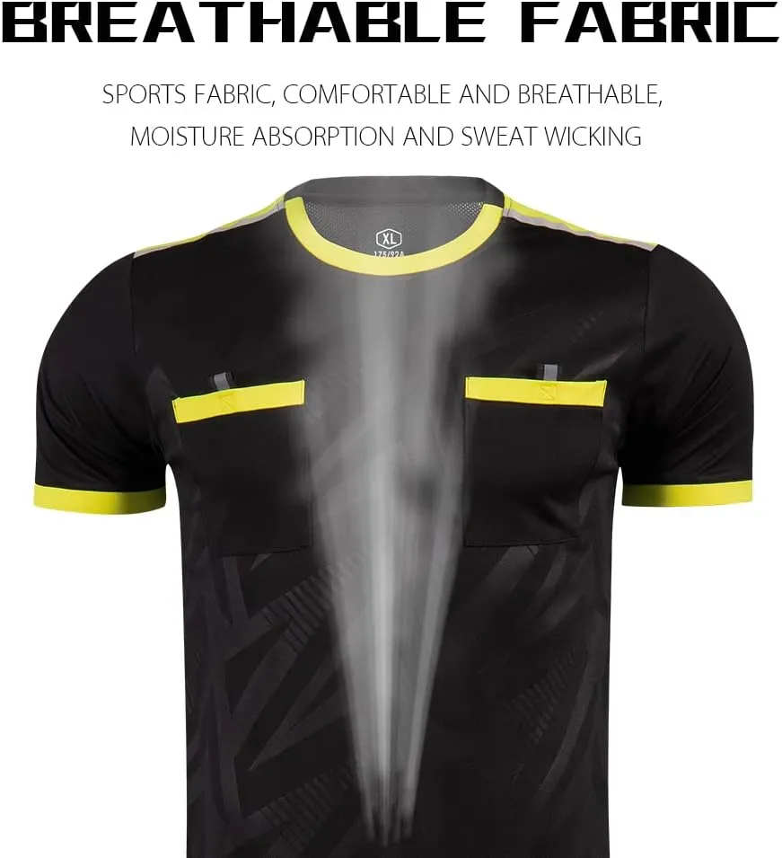 Men's Soccer Referee Uniform Short Sleeve Pro Referee Soccer Jersey - Includes Referee Jersey and Shorts