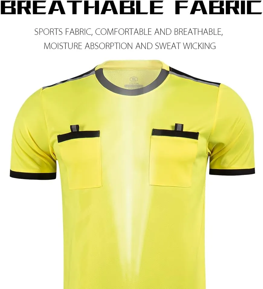 Men's Soccer Referee Uniform Short Sleeve Pro Referee Soccer Jersey - Includes Referee Jersey and Shorts