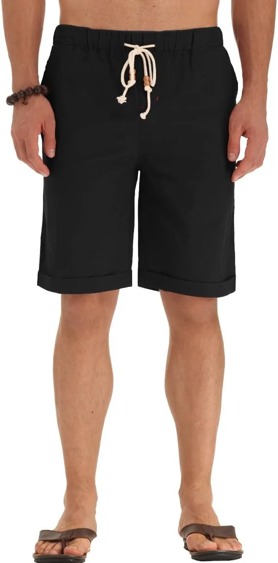 NITAGUT Men's Linen Casual Classic Fit Short Drawstring Summer Beach Shorts