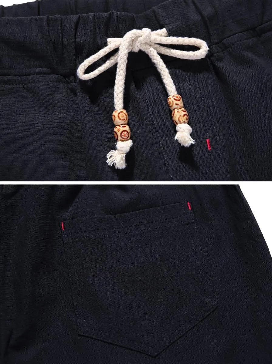 NITAGUT Men's Linen Casual Classic Fit Short Drawstring Summer Beach Shorts