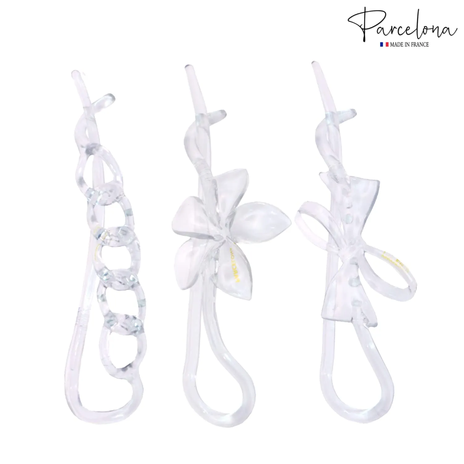 Parcelona French Twist n Clip Flower, Bow and Chain 4" Celluloid Metal Free Hair Barrette Clips Non Slip Women Hair Accessories Hair Clip for Girls, Made in France(Crystal Clear)