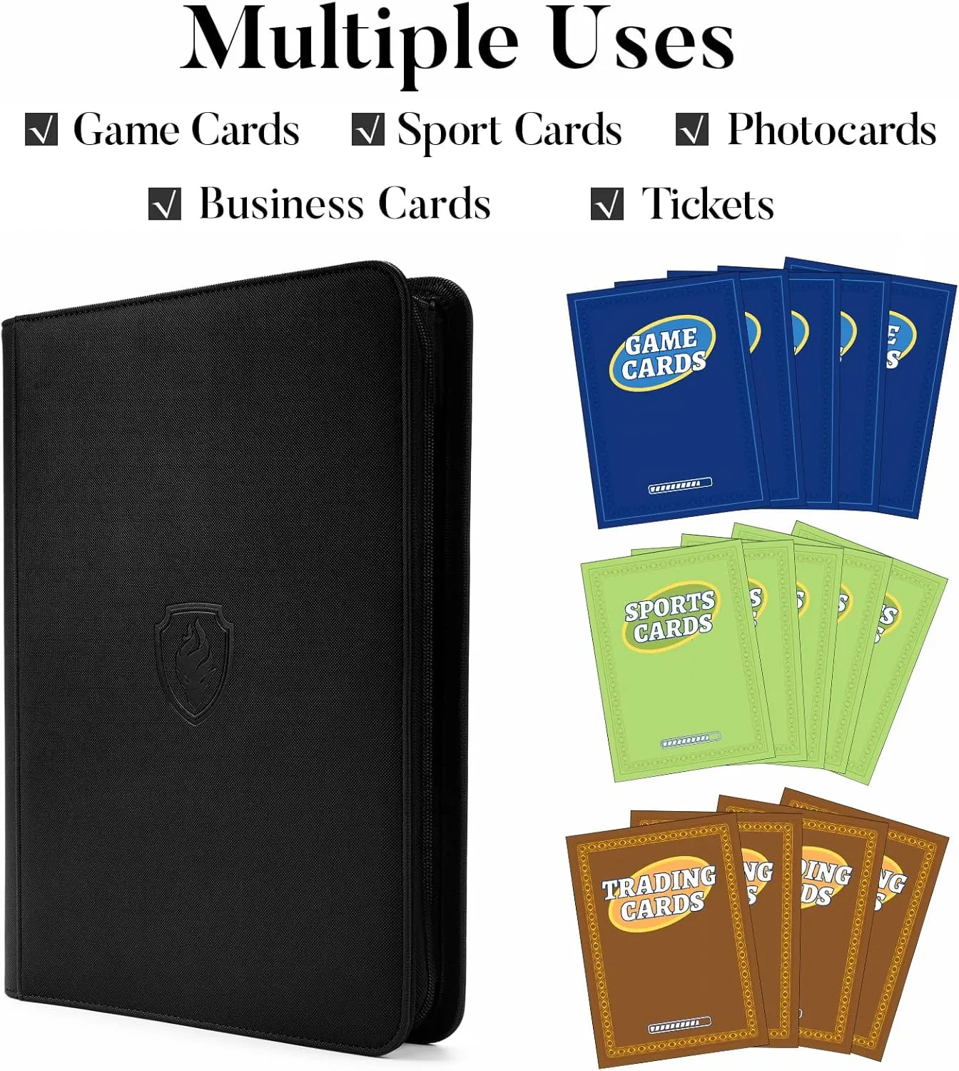 Premium Zip Card Binder, Fabmaker 9 Pocket Trading Card Binder, PU Cover Zipper Card Collection Album, Sturdy 360 Side-Loading Card Folder Holder for MTG, TCG, Game Cards, Sports Cards, Black