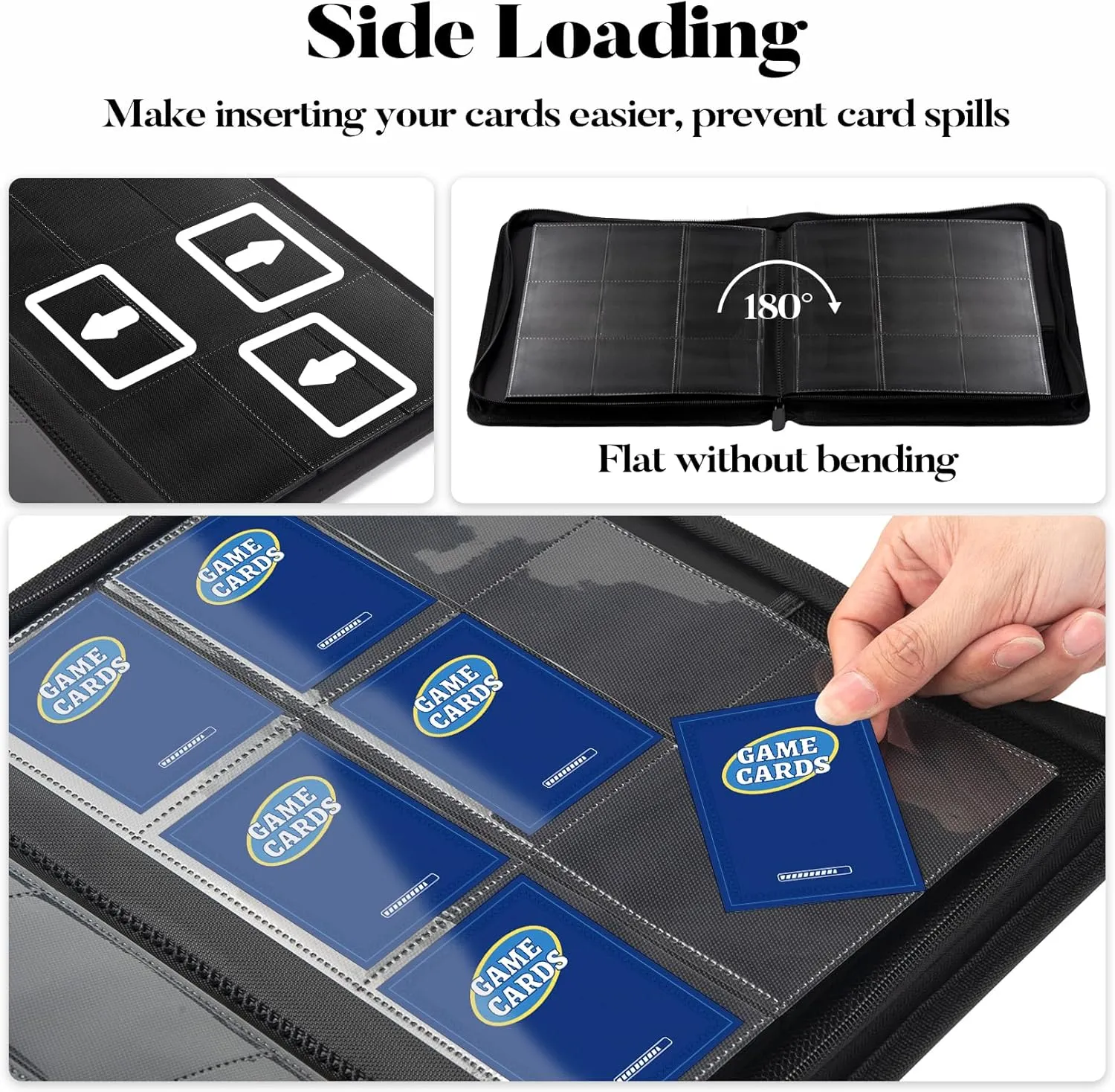 Premium Zip Card Binder, Fabmaker 9 Pocket Trading Card Binder, PU Cover Zipper Card Collection Album, Sturdy 360 Side-Loading Card Folder Holder for MTG, TCG, Game Cards, Sports Cards, Black