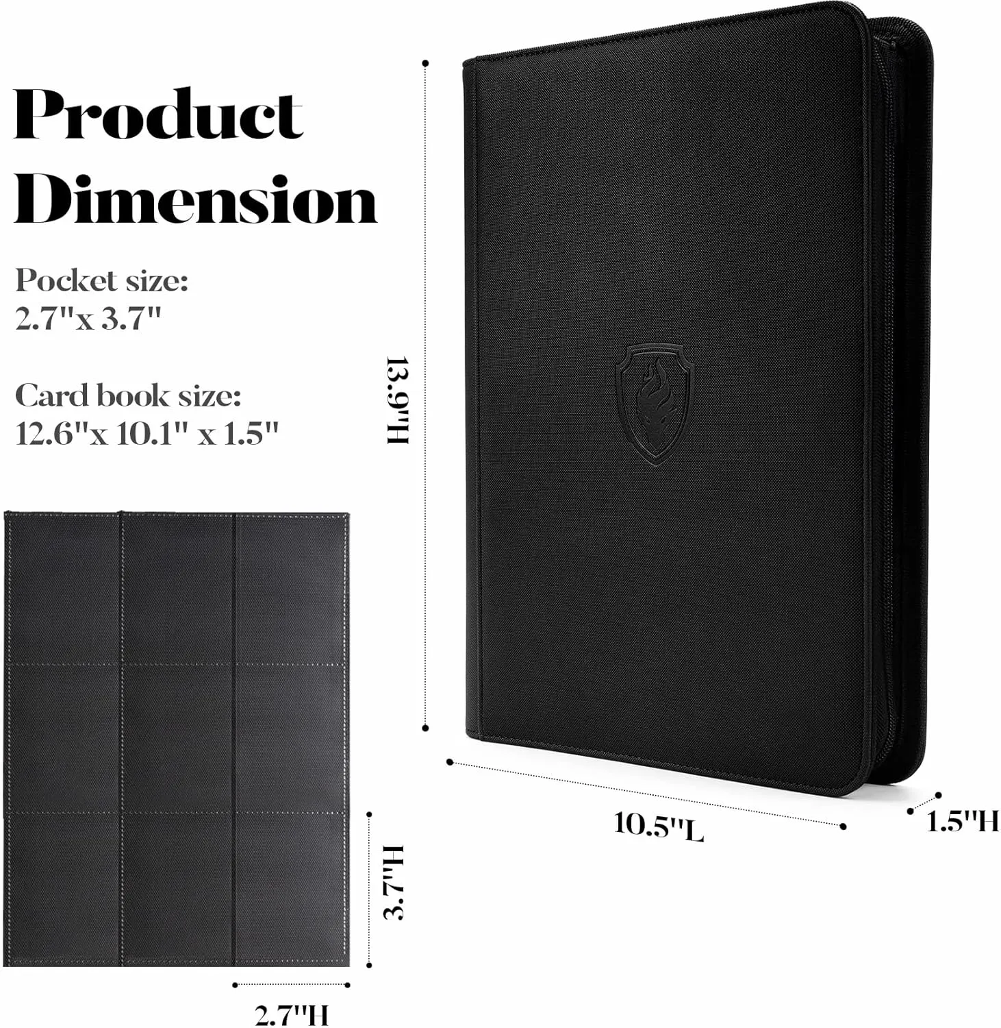 Premium Zip Card Binder, Fabmaker 9 Pocket Trading Card Binder, PU Cover Zipper Card Collection Album, Sturdy 360 Side-Loading Card Folder Holder for MTG, TCG, Game Cards, Sports Cards, Black