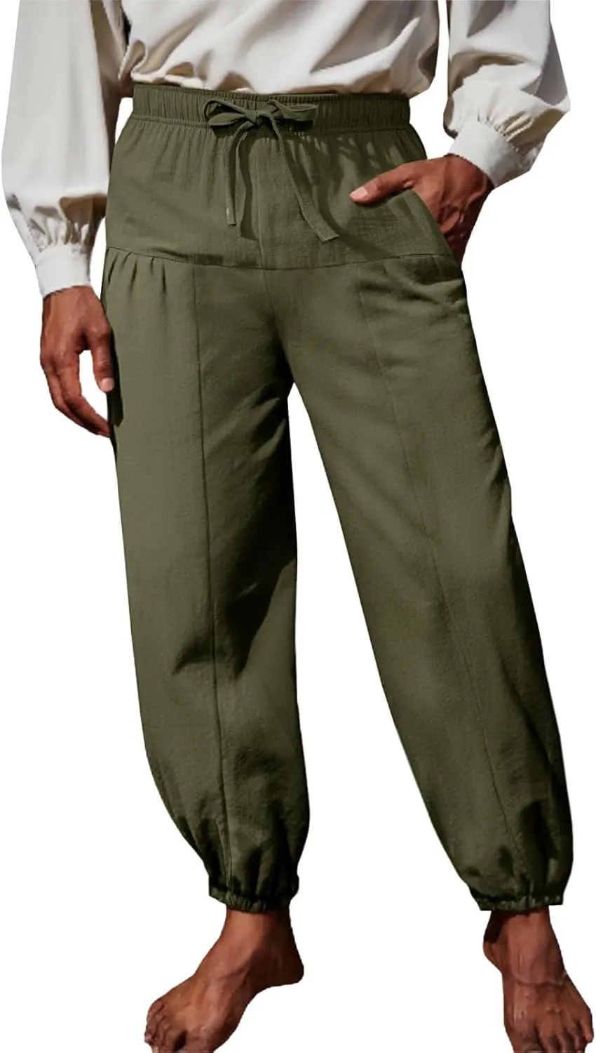 Runcati Mens Medieval Pirate Cotton Pants Renaissance Viking Costume Trousers Halloween Baggy Tapered Harem Pants