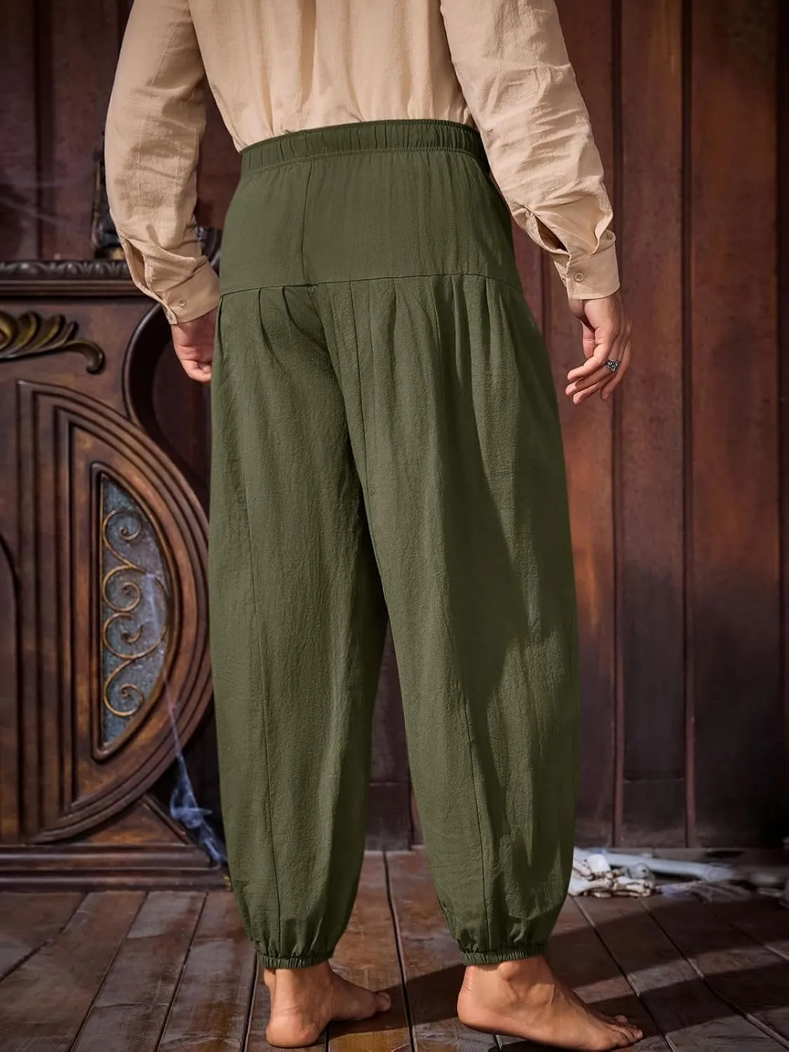 Runcati Mens Medieval Pirate Cotton Pants Renaissance Viking Costume Trousers Halloween Baggy Tapered Harem Pants