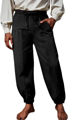 Runcati Mens Medieval Pirate Cotton Pants Renaissance Viking Costume Trousers Halloween Baggy Tapered Harem Pants