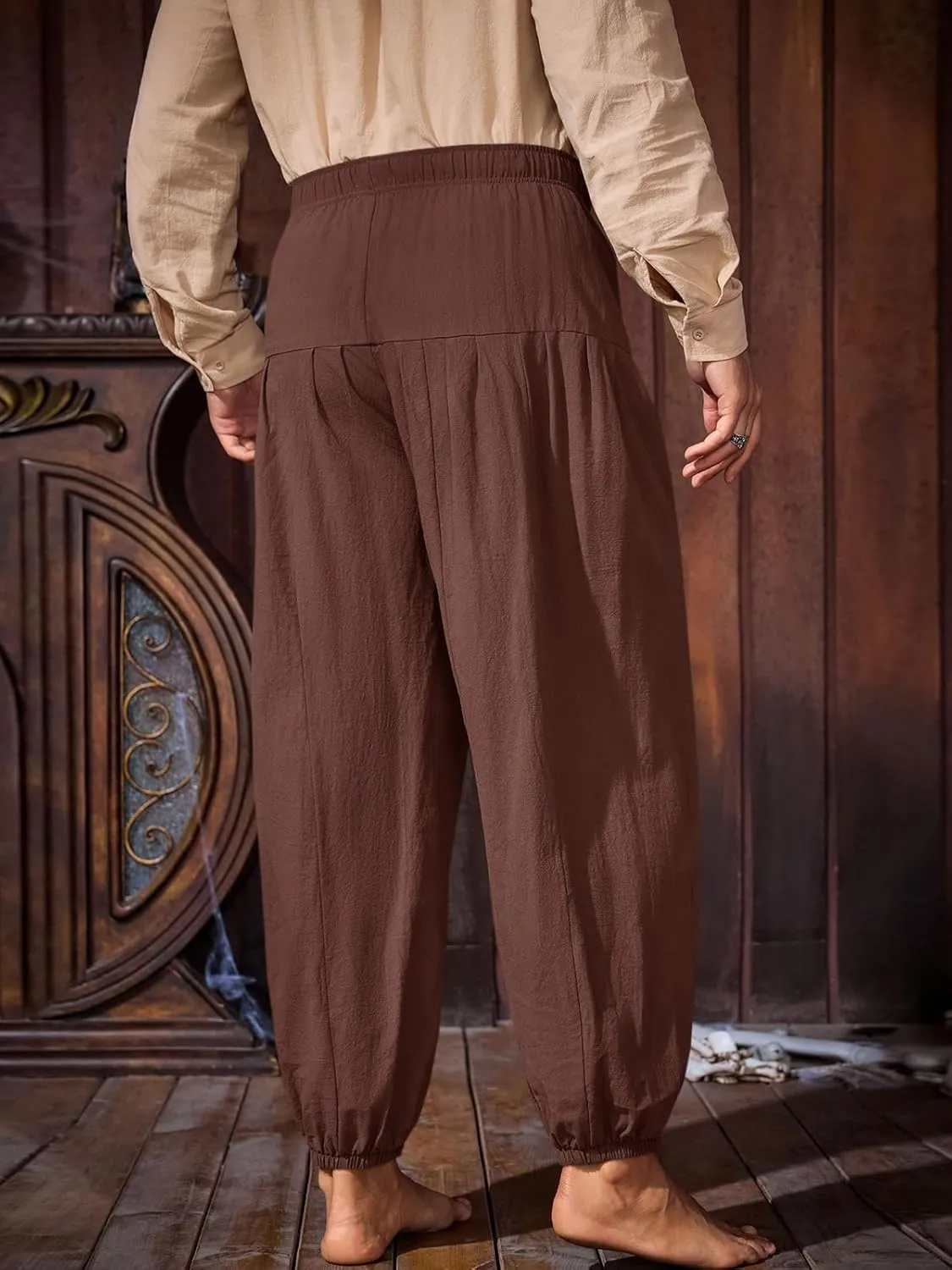 Runcati Mens Medieval Pirate Cotton Pants Renaissance Viking Costume Trousers Halloween Baggy Tapered Harem Pants