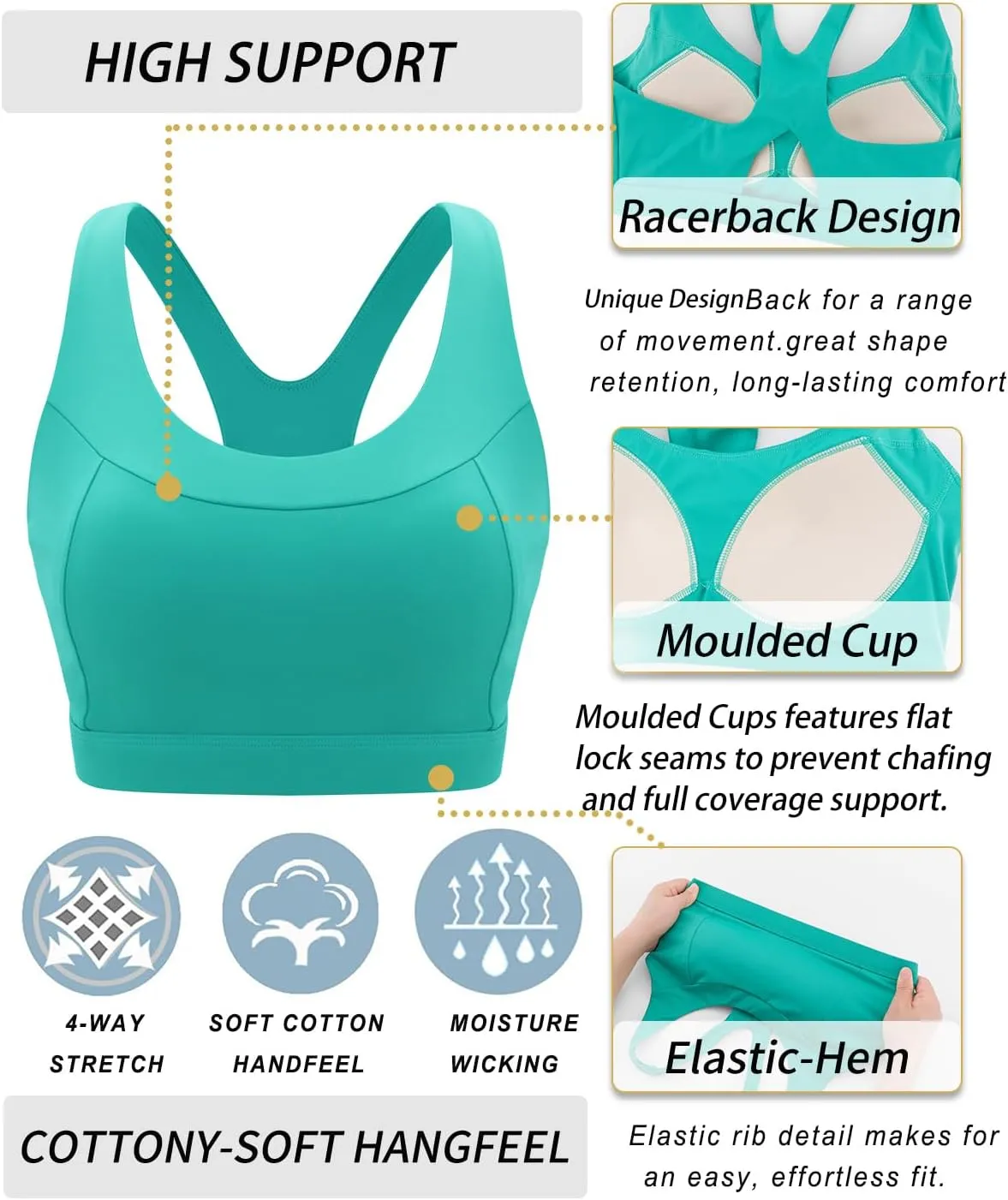RUNNING GIRL Sports Bras for Women High Support,Racerback Molded Cup Sports Bra with Sewn in Pads