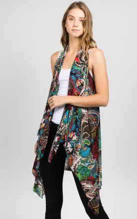 SN127 Spandex Paisley Print Long Vest