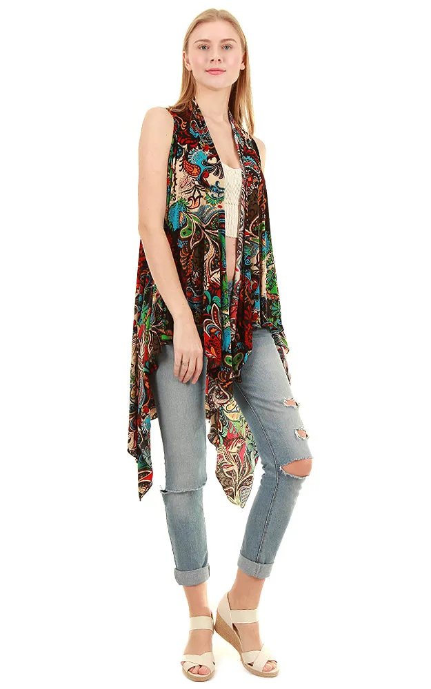 SN127 Spandex Paisley Print Long Vest