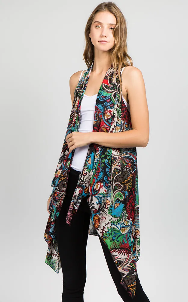 SN127 Spandex Paisley Print Long Vest