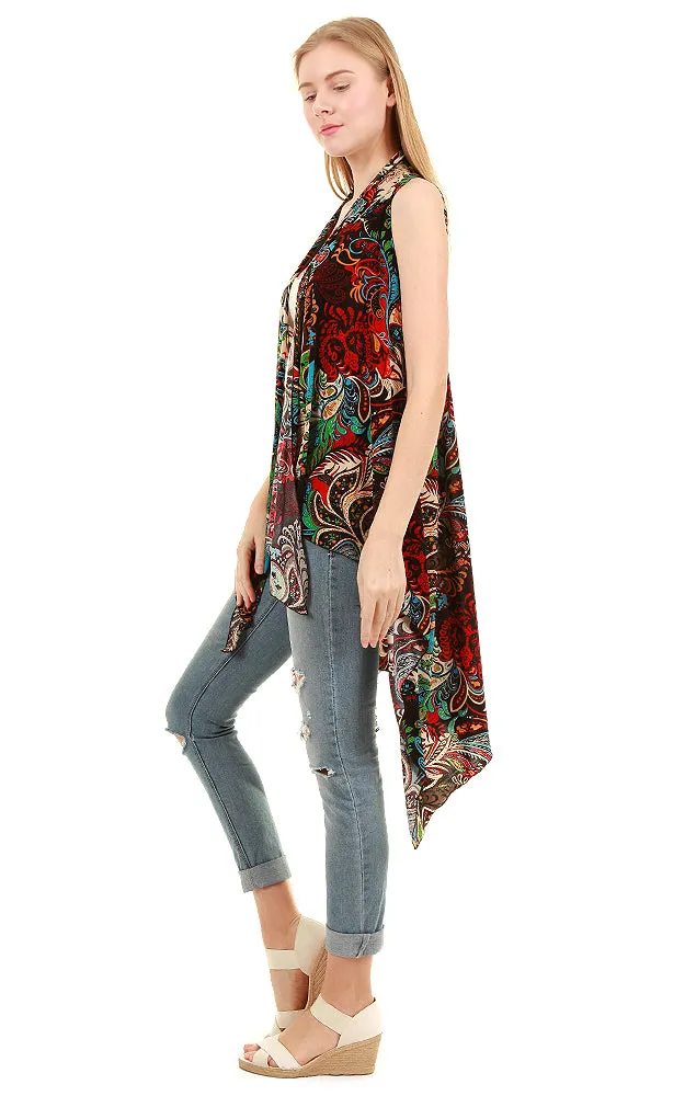 SN127 Spandex Paisley Print Long Vest